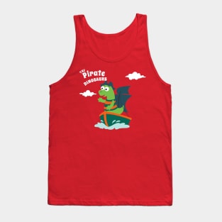 Vector illustration of dinosaur pirate on a ship at the sea Tank Top